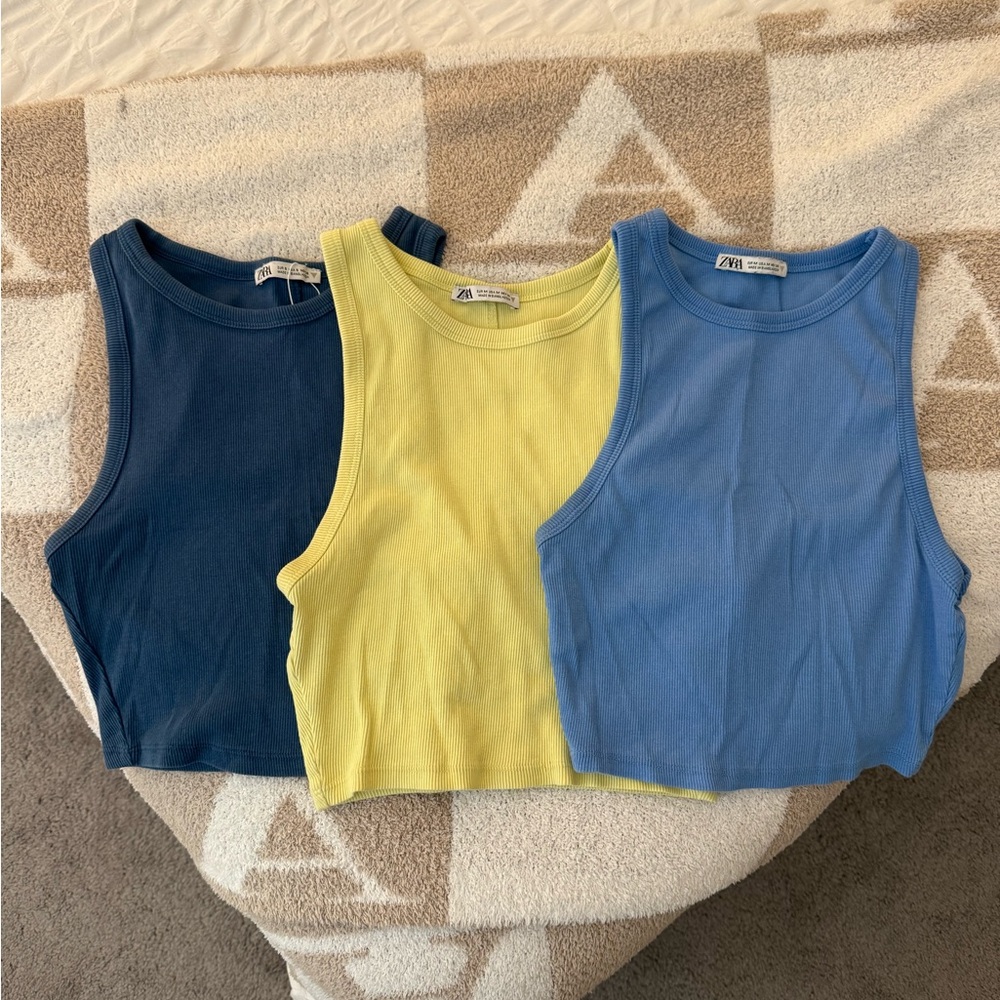 Zara Women's Sleeveless Tops - Blue, Yellow, Navy
